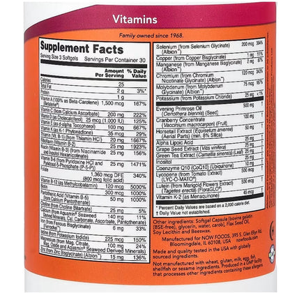 NOW Eve™ Superior Women's Multivitamin with Evening Primrose, Cranberry, Ferrochel, Green Tea, Zinc Bisglycinate, Horsetail Silica, CoQ10 & More | 90 Softgels; Exp 05/2028