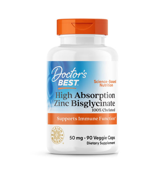Doctor's Best High Absorption Zinc Bisglycinate 50mg | High Potency Zinc Glycinate | Supports Enhancing Immune System | Powerful Antioxidant | Chelated to Promote Optimal Absorption | 90 Capsules; Exp 10/2027