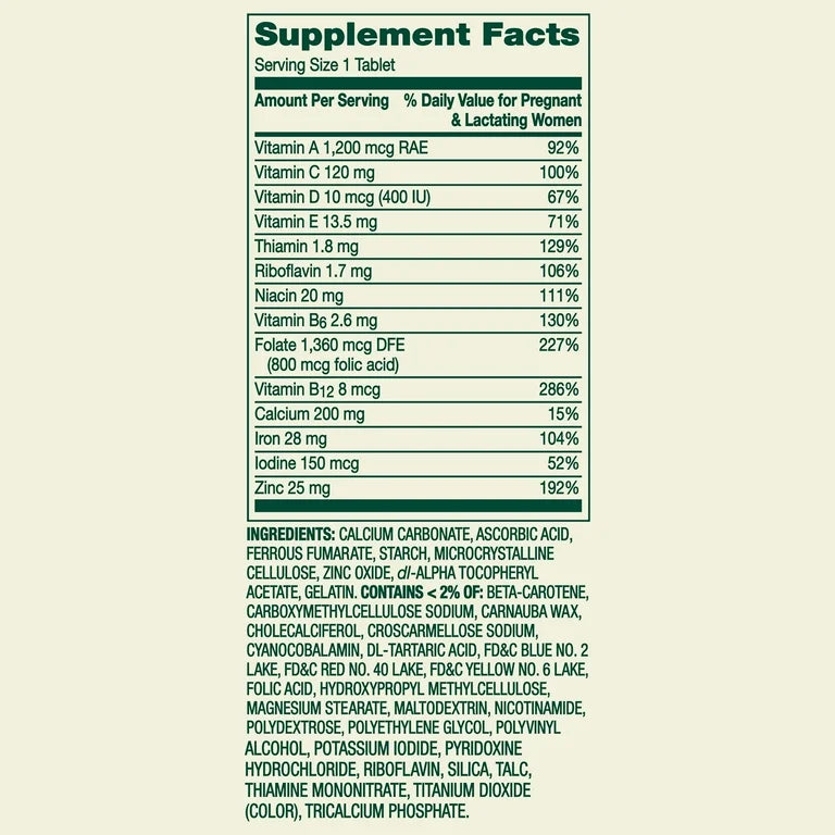 Spring Valley Prenatal Multivitamin/Multimineral | For Pregnant or Nursing Women | Improves Mom’s Health | 100 Tablets Exp 07/2027
