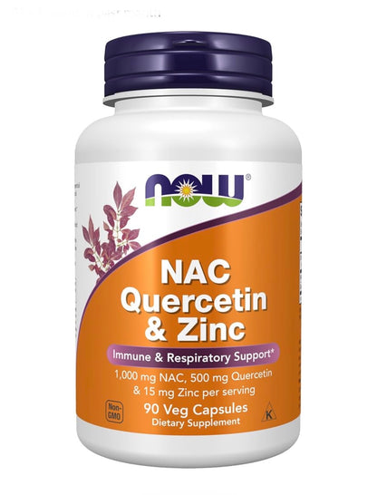 Now NAC 1000mg with Quercetin 500mg & Zinc Bisglycinate 15mg | Immune and Respiratory Support | 90 Capsules; Exp 06/2028
