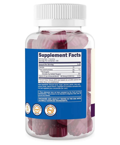 Nutricost Kids Vitamin D3 Gummies 2,500 IU (62.5mcg) | For Kids Aged 4 Years & Above | Supports Healthy Bones, Immune System & Nerves | Mixed Berry Flavored ~120 Gummies; Exp 08/2028