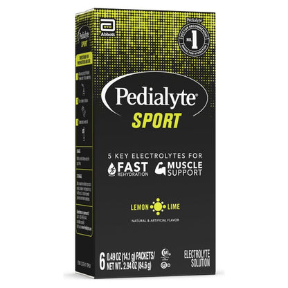 Pedialyte Sport Electrolyte Powder | 5 Key Electrolytes for Fast Hydration & Muscle Support | Lemon Lime Flavor~6 Packets; Exp 08/2025