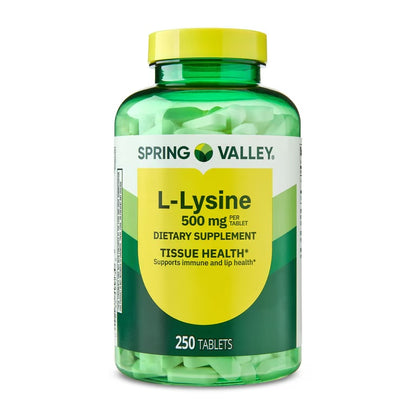 Spring Valley L-Lysine 500mg | Supports Immune System and Lip Health | 250 Tablets; Exp 09/2028