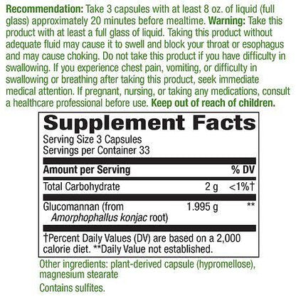 Nature's Way Glucomannan from Konjac Root | Promotes Feelings of Fullness | Appetite Suppressant | 100 Capsules Exp 07/2028