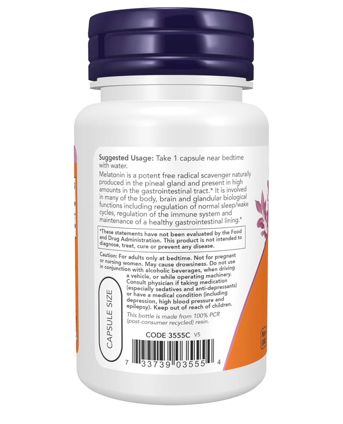 NOW Melatonin 5 mg | Free Radical Scavenger | Promotes Healthy Sleep Cycle | 60 Capsules; Exp 02/2030