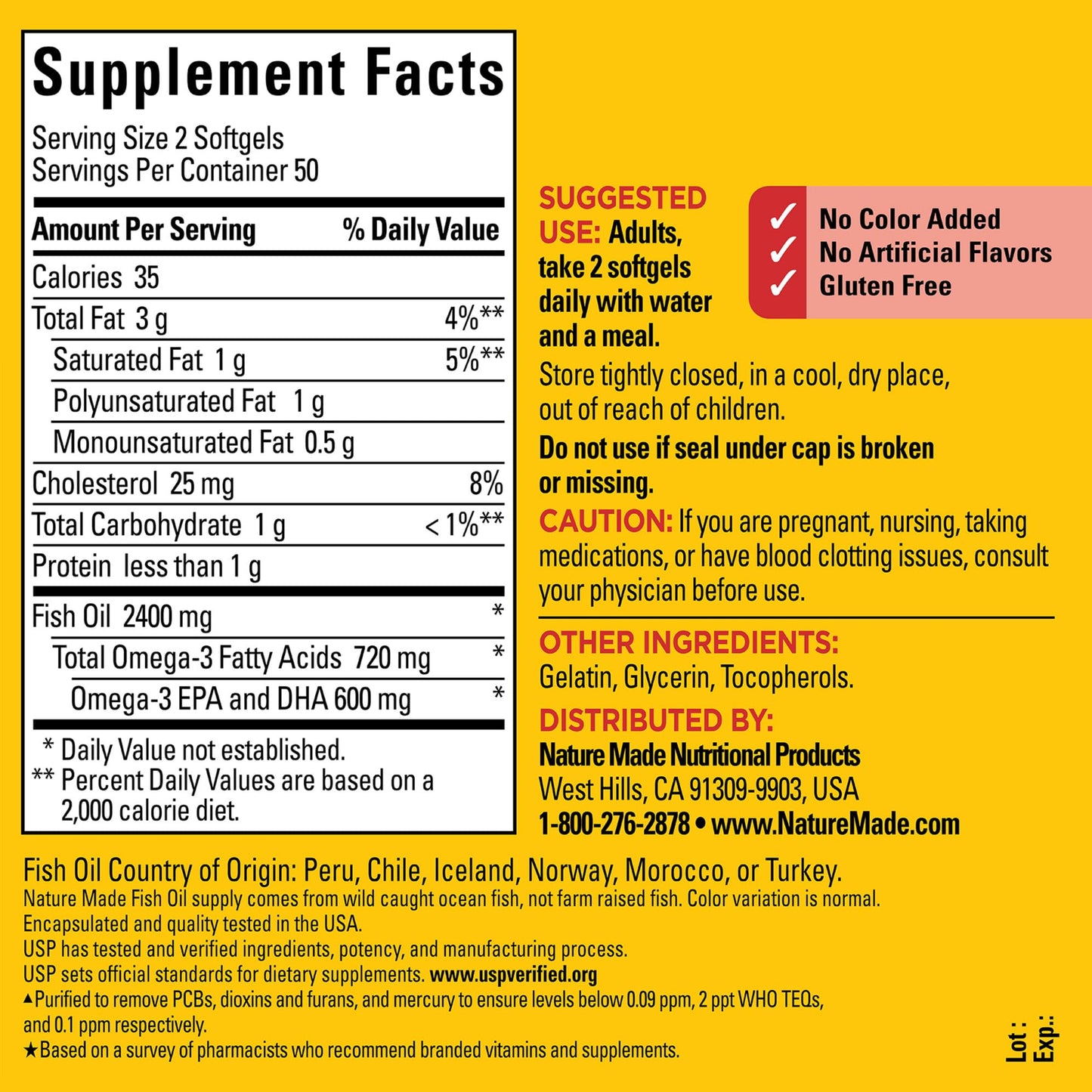 Nature Made Fish Oil 1200mg |Healthy Heart Support | 360mg Omega 3 | 100 Softgels, Exp 07/2028
