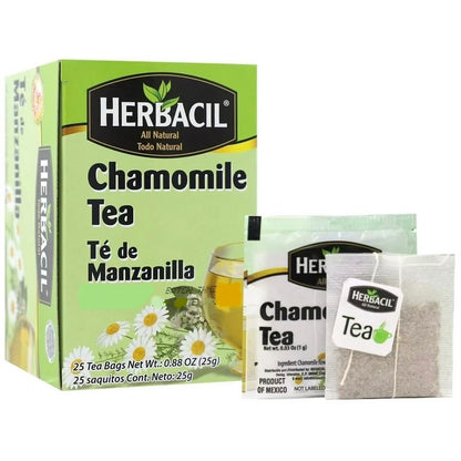 Herbacil Chamomile Tea | Calming Tea for Sleep Time | Caffeine-Free | 25 Tea Bags; Exp 10/2029 ❗️ROUGH PACK 👉🏽Check Last Picture