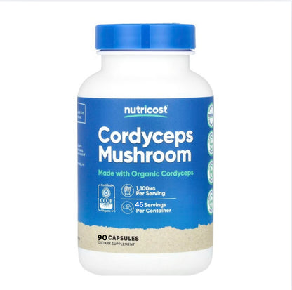 Nutricost Cordyceps Mushroom 1,100mg | 550 mg per Capsule | Reduces Fatigue, Boost Strength & Increases Sex Drive | 90 Capsules, Exp 06/2027