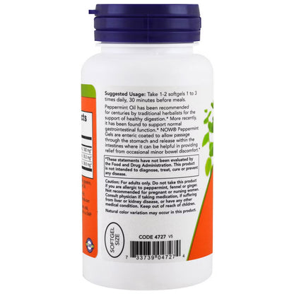 NOW Peppermint Gels With Ginger & Fennel Oils | Supports Healthy Digestion & Normal Gastrointestinal Function | Relieves Minor Bowel Discomfort | Enteric Coated ~ 90 Softgels; Exp 07/2029