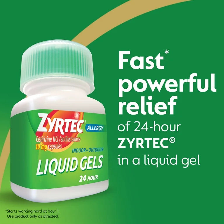 Zyrtec 24 Hour Allergy Relief 10mg Cetirizine HCl | Suitable for Adults & Children 6 Years & Older | 40 Liquid Gels Exp 01/2026