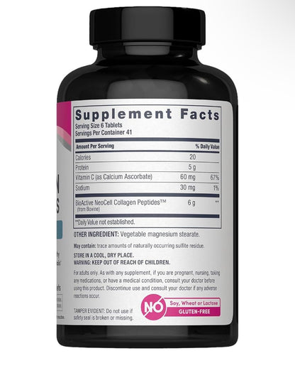 NeoCell Grassfed Collagen Peptides + Vitamin C | Supports Healthy Hair, Skin, & Nails | ❗️Doesn’t Contain Biotin | 250 Tablets; Exp 07/2028