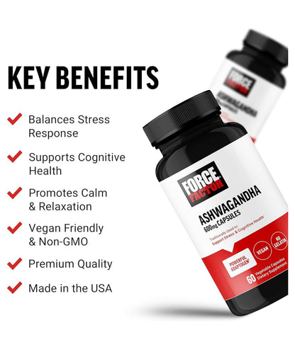 FORCE FACTOR Ashwagandha 600mg | Adaptogens to Support Stress and Cognitive Health | Promotes Calm & Relaxation | 60 Capsules; Exp 03/2028
