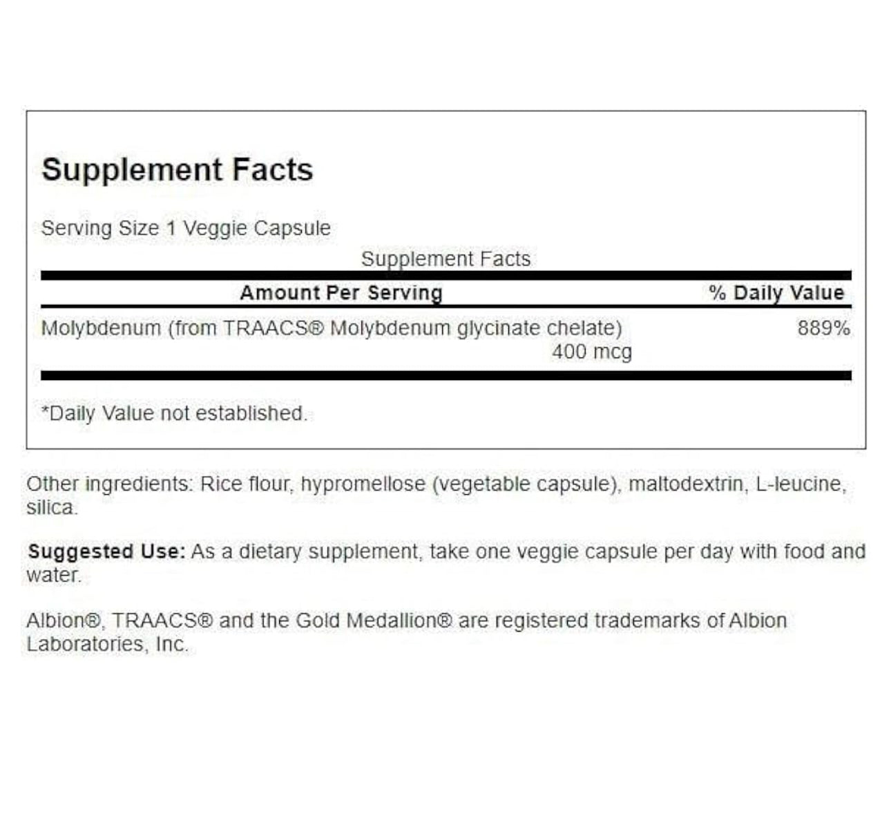Swanson Albion Chelated Molybdenum 400 mcg | Metabolic Support | 60 Capsules; Exp 03/2028