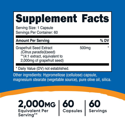 Nutricost Grapefruit Seed Extract 2000mg | Promotes the Balance of Intestinal Micro Flora | Supports Healthy GI Function & Comfort. 60 Capsules; Exp 12/2027