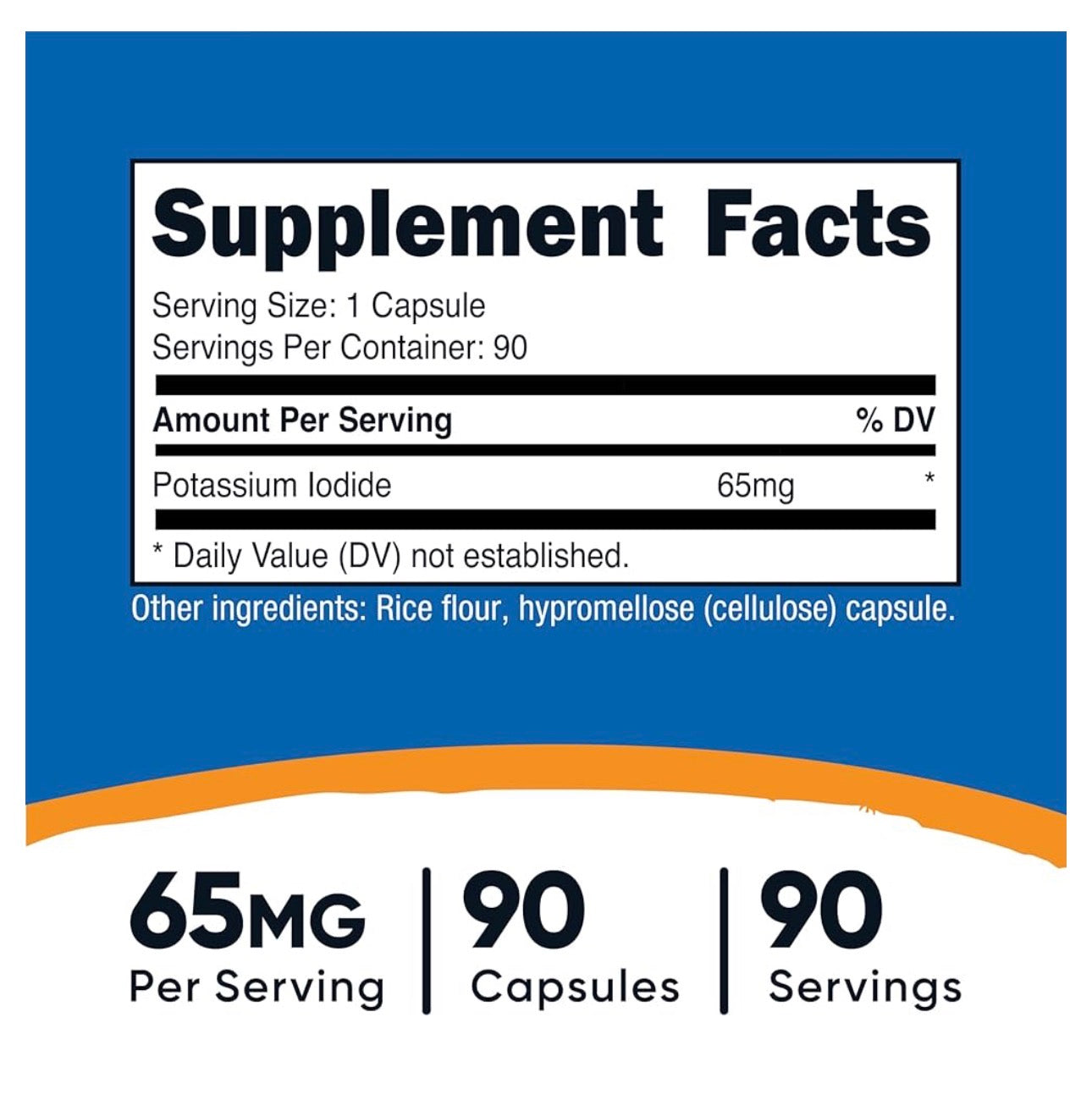 Nutricost  Potassium Iodide 65mg | Supports Electrolyte Balance & Healthy Thyroid Function | 90 Capsules; Exp 08/2028