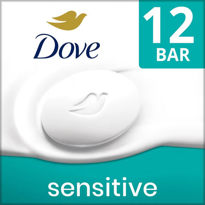 Dove Sensitive Skin Bar | Fragrance-Free, Hypoallergenic | 3.75oz/106g - 12 Bars of Soap