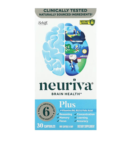 Schiff’s NEURIVA Plus | Brain Supplement for Memory and Focus with Vitamins B6, B12, Phosphatidylserine | Nootropics for Concentration for Mental Clarity, Cognitive Enhancement | 30 Capsules; Exp 07/2026