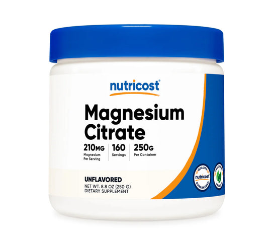 Nutricost Magnesium Citrate Powder | 210 mg Magnesium Per Serving | 160 Servings per Container | 8.9oz/250g; Exp 07/2027