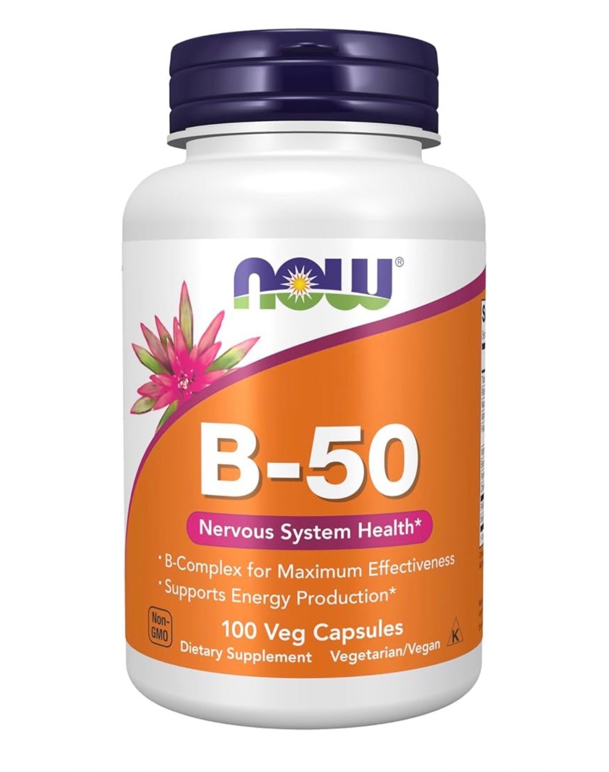 NOW B50 | Vitamin B-Complex + Choline, PABA & Inositol (B-50) | Supports Energy Production & Nervous System Health | 100 Capsules; Exp 07/2028