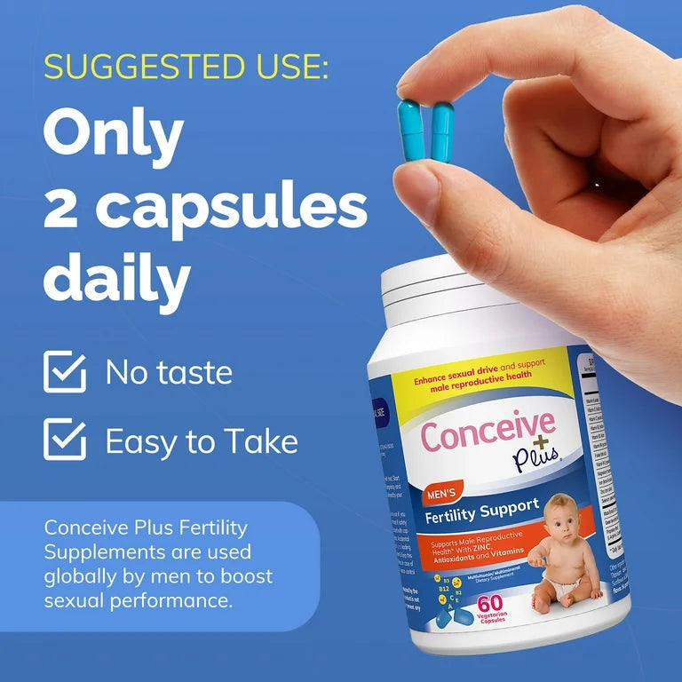 CONCEIVE PLUS Men's Fertility Support | for Healthy Sperm, Boosts Testosterone & Male Libido | Daily Fertility Multivitamin for Men | 60 Capsules; Exp 01/2028
