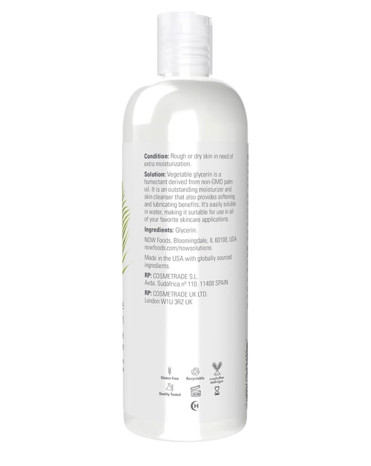 NOW Vegetable Glycerin | 100% Pure | Versatile Skin Care | Softens & Moisturizes | 16oz/473ml; Exp 04/2030