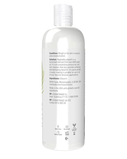 NOW Vegetable Glycerin | 100% Pure | Versatile Skin Care | Softens & Moisturizes | 16oz/473ml; Exp 04/2030