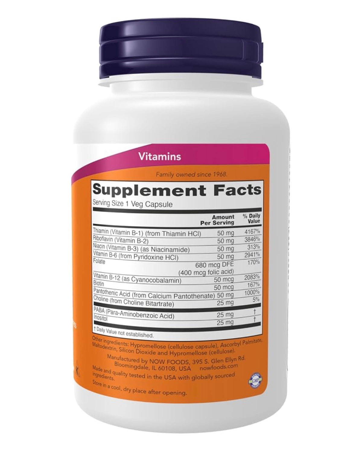 NOW B50 | Vitamin B-Complex + Choline, PABA & Inositol (B-50) | Supports Energy Production & Nervous System Health | 100 Capsules; Exp 07/2028