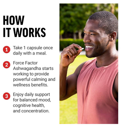 FORCE FACTOR Ashwagandha 600mg | Adaptogens to Support Stress and Cognitive Health | Promotes Calm & Relaxation | 60 Capsules; Exp 03/2028