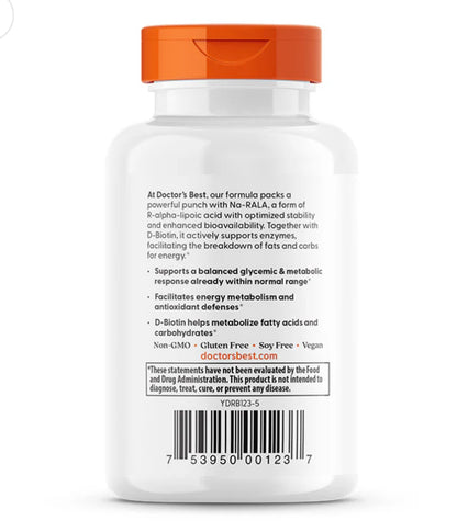 Doctor's Best Stabilized R-Lipoic Acid 100mg | with BioEnhanced Na-RALA | Helps Maintain Blood Sugar Levels | 60 Veggie Caps; Exp 01/2027