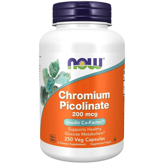 NOW Chromium Picolinate 200 mcg | Insulin Co-Factor | Supports Healthy Glucose Metabolism | 250 Veg Capsules Exp 08/2029