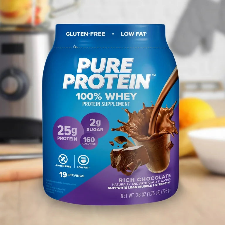 Pure Protein 100% Whey Protein Powder, 25g Protein | Rich Chocolate ~ 1.75 lb/793g; Exp 12/2025