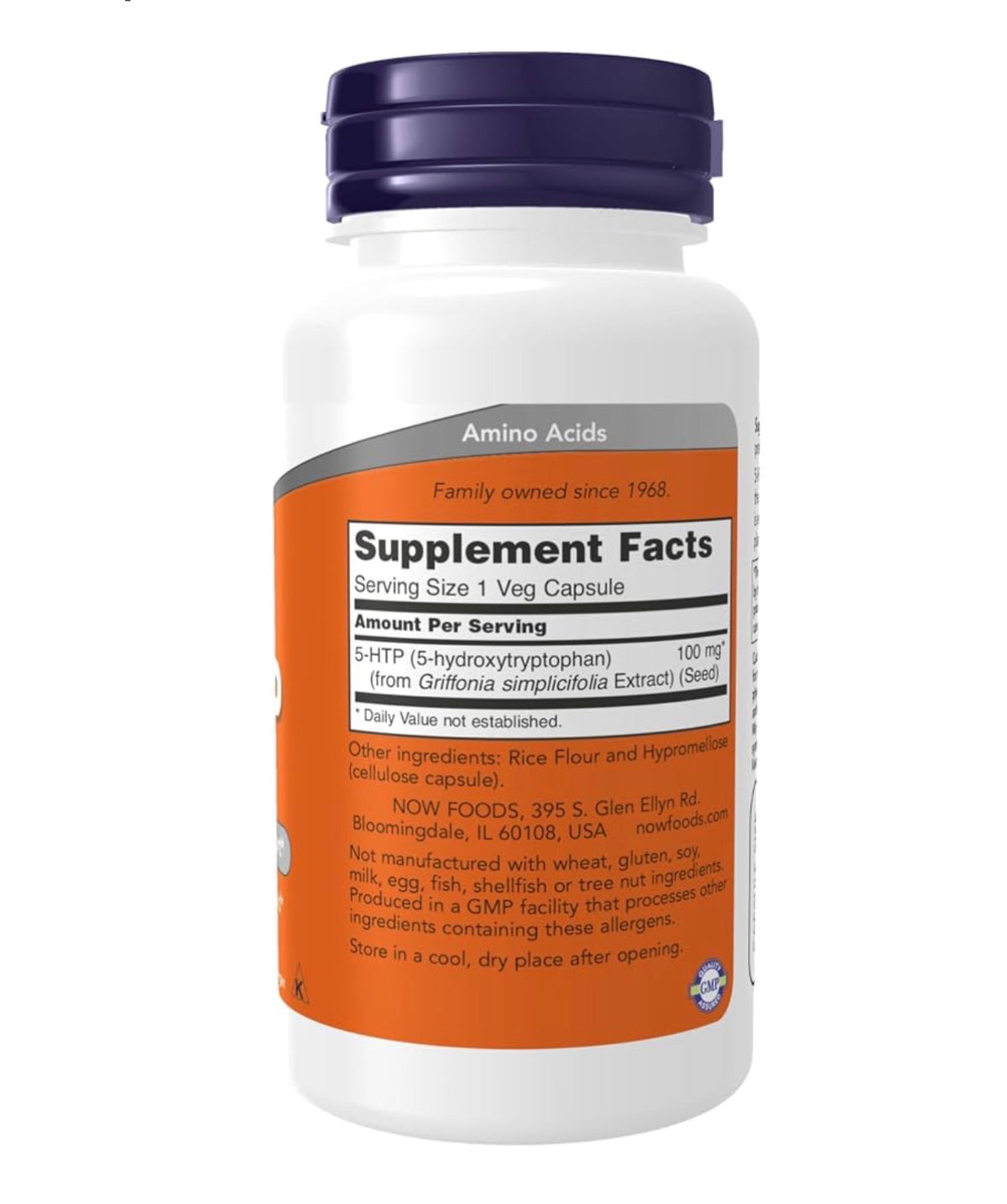 NOW 5-HTP 100mg (5-hydroxytryptophan) | Mood Support | Neurotransmitter Support | 60 Capsules; Exp 03/2031