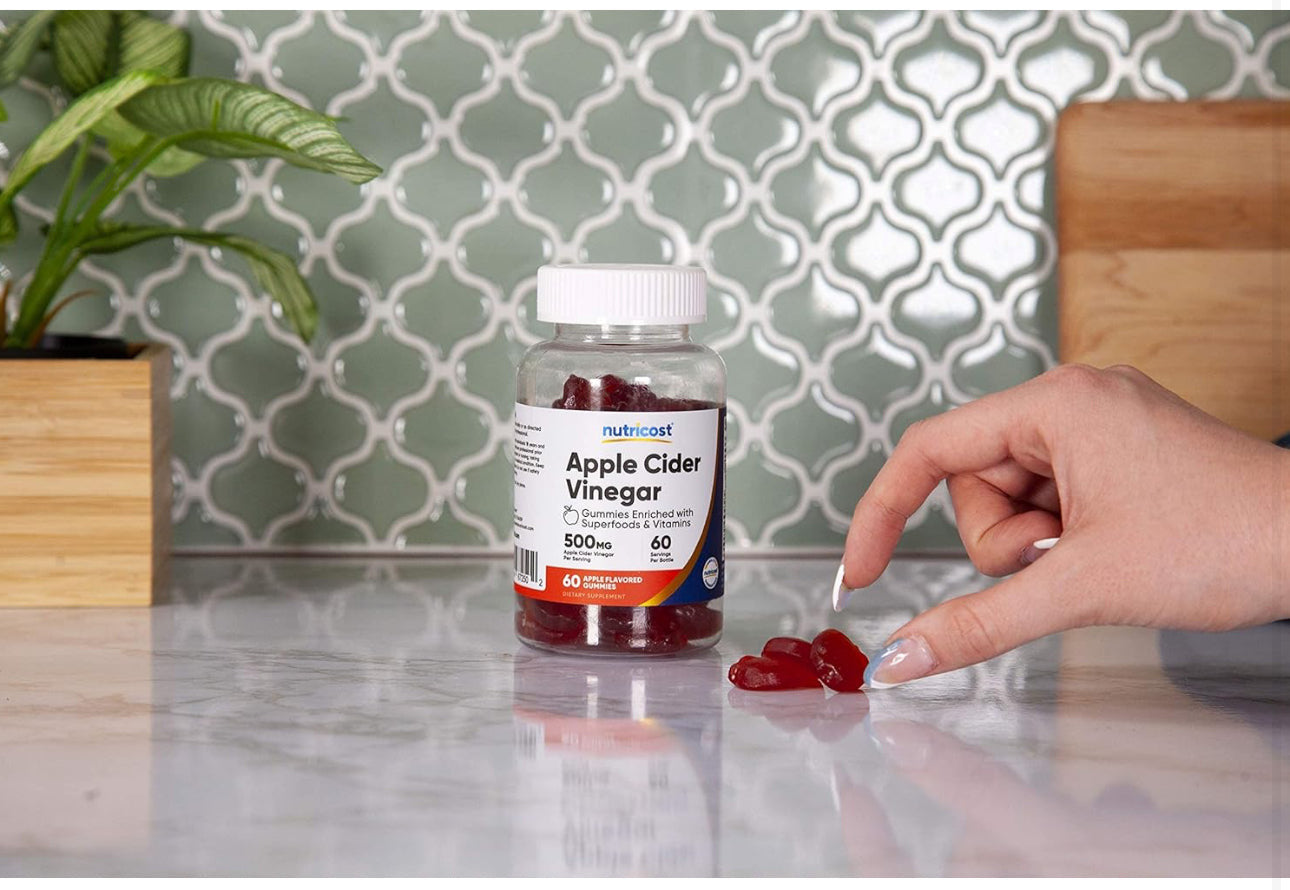 Nutricost Apple Cider Vinegar 500mg with Vitamin B12, Folate, Beet Root Powder & Pomegranate Juice Powder | 120 Servings | Improves Digestion, Gut Health and Controls Appetite | Apple Flavored ACV | 120 Gummies; Exp 11/2027