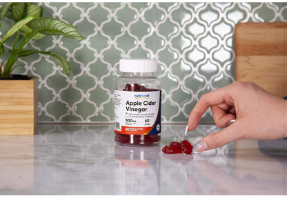 Nutricost Apple Cider Vinegar 500mg with Vitamin B12, Folate, Beet Root Powder & Pomegranate Juice Powder | 120 Servings | Improves Digestion, Gut Health and Controls Appetite | Apple Flavored ACV | 120 Gummies; Exp 11/2027