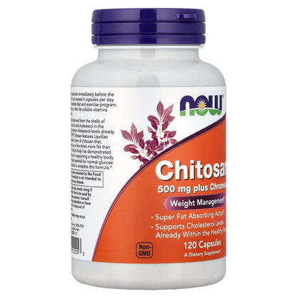 NOW Chitosan 500mg plus Chromium | Supports Weight Management | 120 Capsules; Exp 05/2030