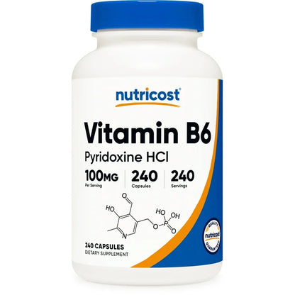 Nutricost Vitamin B6 100mg | Supports Energy Metabolism and Healthy Nervous System Function | 240 Capsules; Exp 09/2028