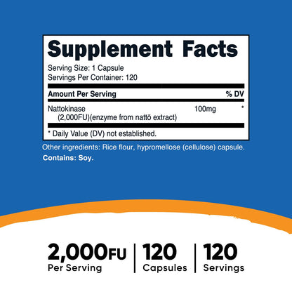 Nutricost Nattokinase 2,000FU | Promotes Healthy Blood Flow and Circulation | 120 Capsules Exp 08/2027