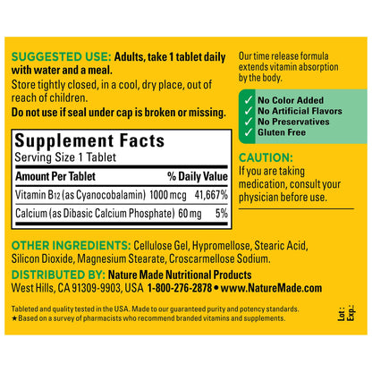 Nature Made Time Release Vitamin B12 1000 mcg | 160 Day Supply | For Energy Metabolism Support | Supports a Healthy Mood | 160 Tablets, 05/2026