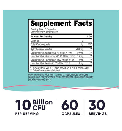 Nutricost Women Vaginal Probiotic 10 Billion CFU | Supports Healthy Vaginal Flora & Odor, Urinary Tract and pH Balance | 60 Capsules; Exp 07/2028