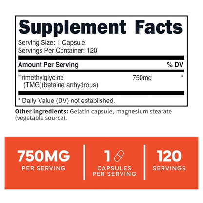 TypeZero TMG Trimethylglycine (Betaine Anhydrous) | Supports Detoxification | Promotes Healthy Liver Function & Normal Homocysteine Levels | 120 Capsules; Exp 03/2027