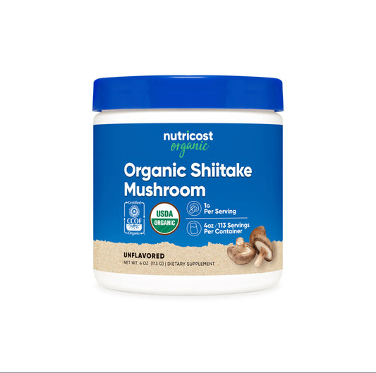 Nutricost Pure Organic Shiitake Mushroom Powder | 113 Servings | Boosts Immune Health | Supports Cardiovascular Health & Vigor | 4oz/113 g; Exp 07/2027