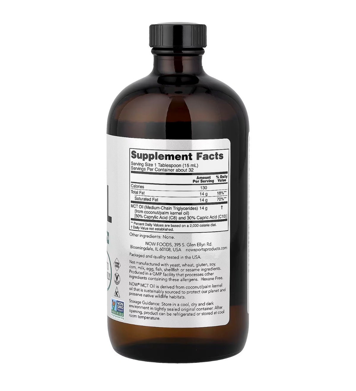 NOW MCT Oil  (Medium Chain Triglycerides) | Keto Friendly, Supports Weight Management | Unflavored | Glass Bottle 16oz/473ml; Exp 02/2029