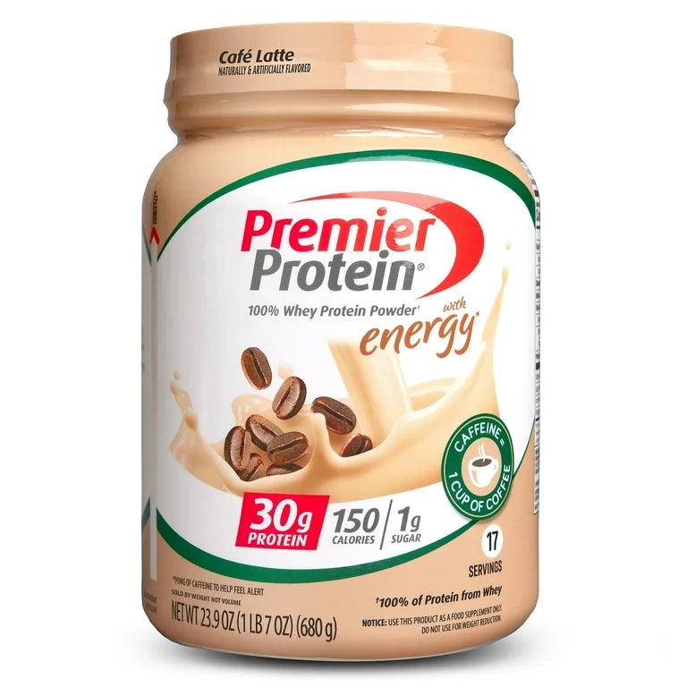 Premier Protein 100% Whey Protein Powder with Energy | 30g Protein | 150 Calories | Cafe Latte Flavor; 23.9oz (680g); Exp 09/2025