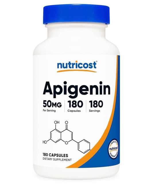 Nutricost Apigenin 50mg | For Natural Sleep, Relaxation, Antioxidant & Stress Relief Support | 180 Capsules; Exp 11/2028