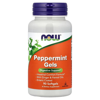 NOW Peppermint Gels With Ginger & Fennel Oils | Supports Healthy Digestion & Normal Gastrointestinal Function | Relieves Minor Bowel Discomfort | Enteric Coated ~ 90 Softgels; Exp 07/2029