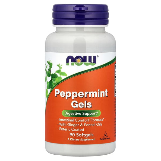 NOW Peppermint Gels With Ginger & Fennel Oils | Supports Healthy Digestion & Normal Gastrointestinal Function | Relieves Minor Bowel Discomfort | Enteric Coated ~ 90 Softgels; Exp 07/2029