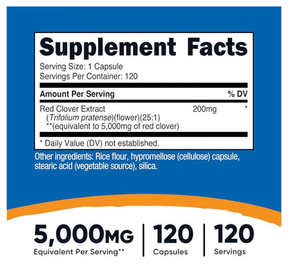 Nutricost Red Clover Blossoms Extract 5000mg | Eases Menopausal Symptoms | Improves Bone Density & Heart Health in Menopausal Women | Thins Mucus & Calms Respiratory Irritation |  120 Capsules, Exp 05/2028