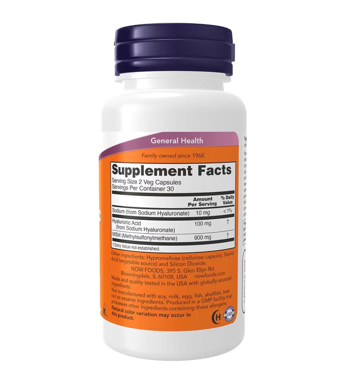 NOW Hyaluronic Acid 50mg with MSM | Joint Support | 60 Capsules; Exp 03/2030
