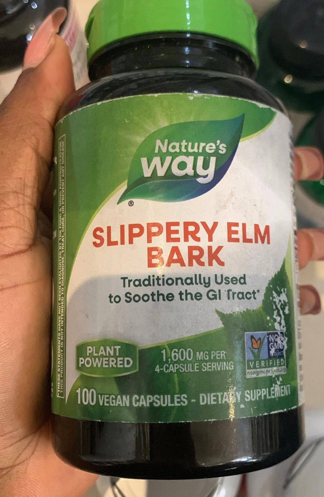 Nature's Way Slippery Elm Bark 400mg | Helps Coat & Soothe Gastrointestinal (GI) Tract | Helps with Acid Reflux | 100 Capsules; Exp 02/2029 ❗️ROUGH PACK 👉🏽Check last picture