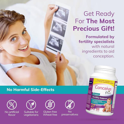 CONCEIVE PLUS Women's Fertility Support | Conception Prenatal Supplements for Her | Aids Hormonal Balance & Regular Cycles | With 23 Fertility Boosting Ingredients | 60 Capsules; Exp 08/2028 *New look
